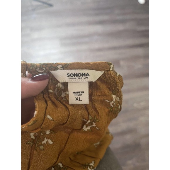 Sonoma Womens Top Size XL Yellow Floral Long Sleeve N8 - Picture 3 of 9